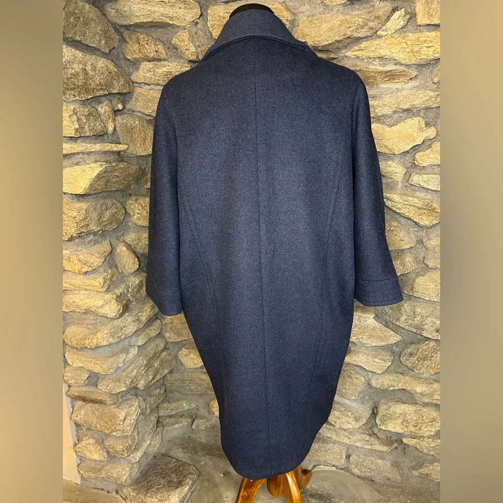 LTD Dark Blue Women's wool cocoon Coat - Picture 4 of 7